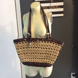 Brighton straw woven brown leather purse